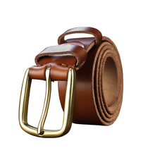 Mens belt pure copper buckle first layer cowhide youth needle buckle belt Genuine leather pure cowhide middle-aged mens casual pants belt