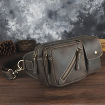 Retro Crazy Mapleather Multifunction Purse Men Genuine Leather Single Shoulder Diagonal Satchel Head Layer Bull Leather Casual Large Capacity Chest Bag