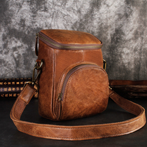 Leather mens satchel oblique shoulder bag multi-function wear belt mobile phone waist bag hanging bag head layer cowhide shoulder bucket bag