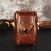 The first layer of cowhide small fanny pack men wear a belt mobile phone bag vertical outdoor leisure waist bag Leather lightweight waist hanging bag