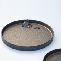 Metal glaze Handmade coarse pottery flat plate Japanese food fruit plate Jingdezhen household tableware Kung Fu tea dry brewed tea tray