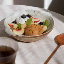 Japanese style rough pottery round binaural plate ceramic soup plate home creative dish retro dinner plate fish plate fish plate tableware