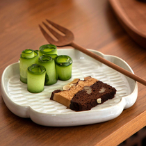 Japanese coffee tray handmade plate household color glaze coarse ceramic Western food steak dish dish dish tableware set