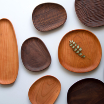 Miyake family whole wood Black walnut Irregular heart-shaped plate Oval wooden plate Wooden tray Wooden plate Wooden long plate