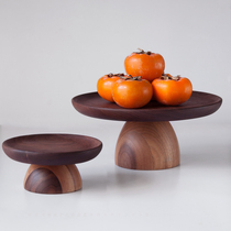 ins wooden cake plate black walnut handmade wooden plate black walnut Chinese style goblet fruit dessert plate