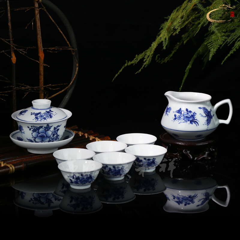 Beijing DE tea ware and auspicious jingdezhen hand - made high temperature ceramic kung fu tea gift sets f butterfly tureen group