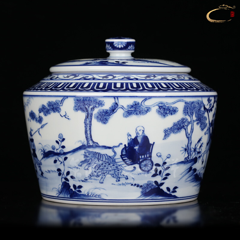 Jing DE and auspicious jingdezhen blue and white ghost cereal is downhill caddy fixings pure manual storage POTS receives the blue and white POTS