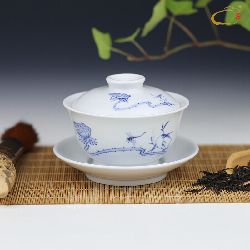 Jing DE and auspicious hand - made three to high temperature ceramic bowl under the glaze color matte enrolled worship teacup pearl glaze tureen tea bowl