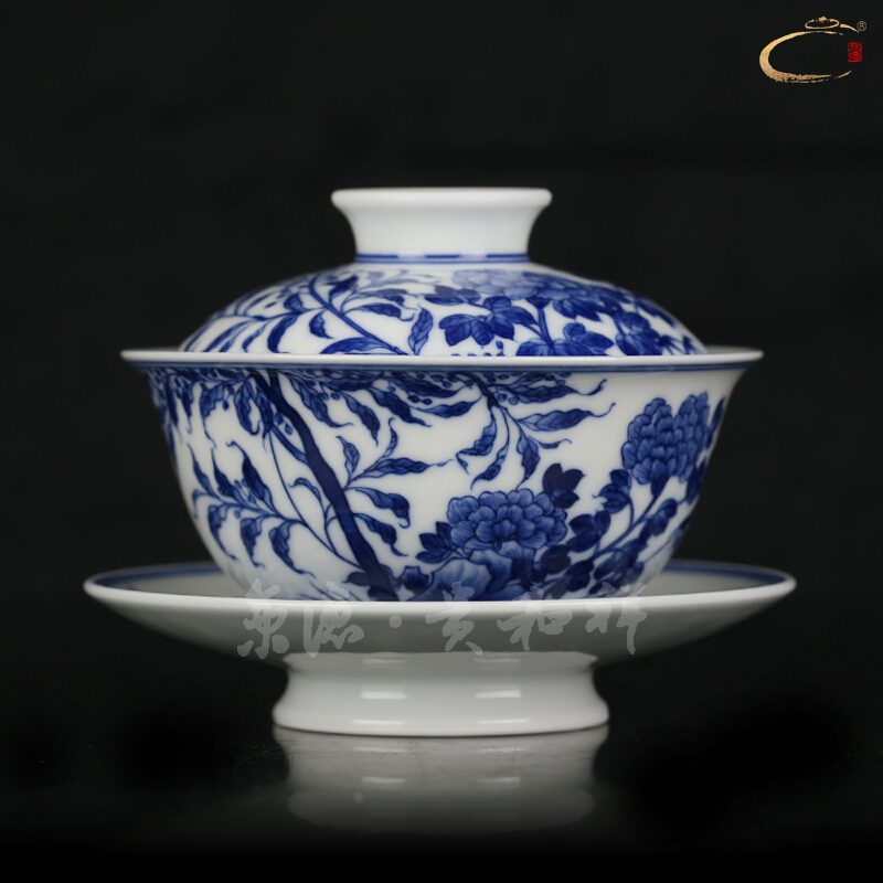 Beijing DE and auspicious jingdezhen blue and white flower high Joe tureen hand - made suit set of ceramic tea set gift box packaging