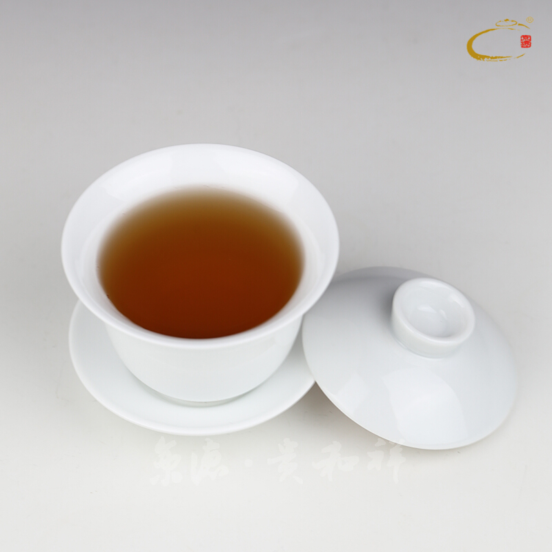 Jing DE auspicious esteeming harmony only pure white tureen three bowls jingdezhen kung fu tea set white porcelain cup bowl cups clutching bowls