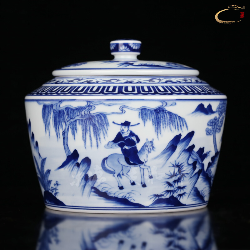 Jing DE and auspicious jingdezhen blue and white ghost cereal is downhill caddy fixings pure manual storage POTS receives the blue and white POTS