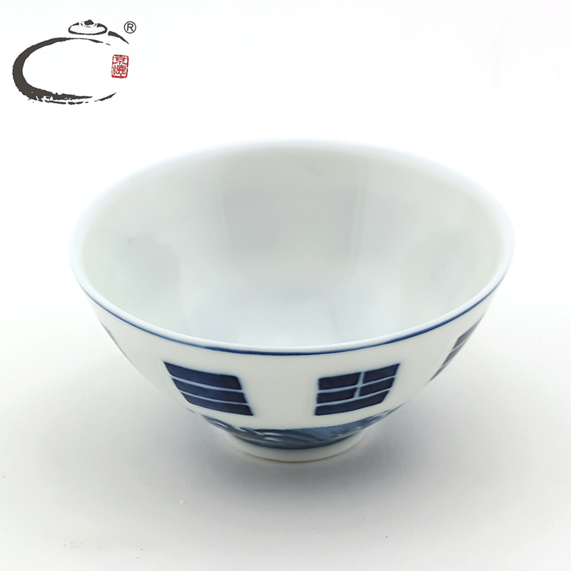 And auspicious hand - made sample tea cup jingdezhen blue And white porcelain bowl with kung fu tea set manually cup water lines