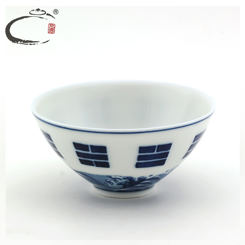 And auspicious hand - made sample tea cup jingdezhen blue And white porcelain bowl with kung fu tea set manually cup water lines