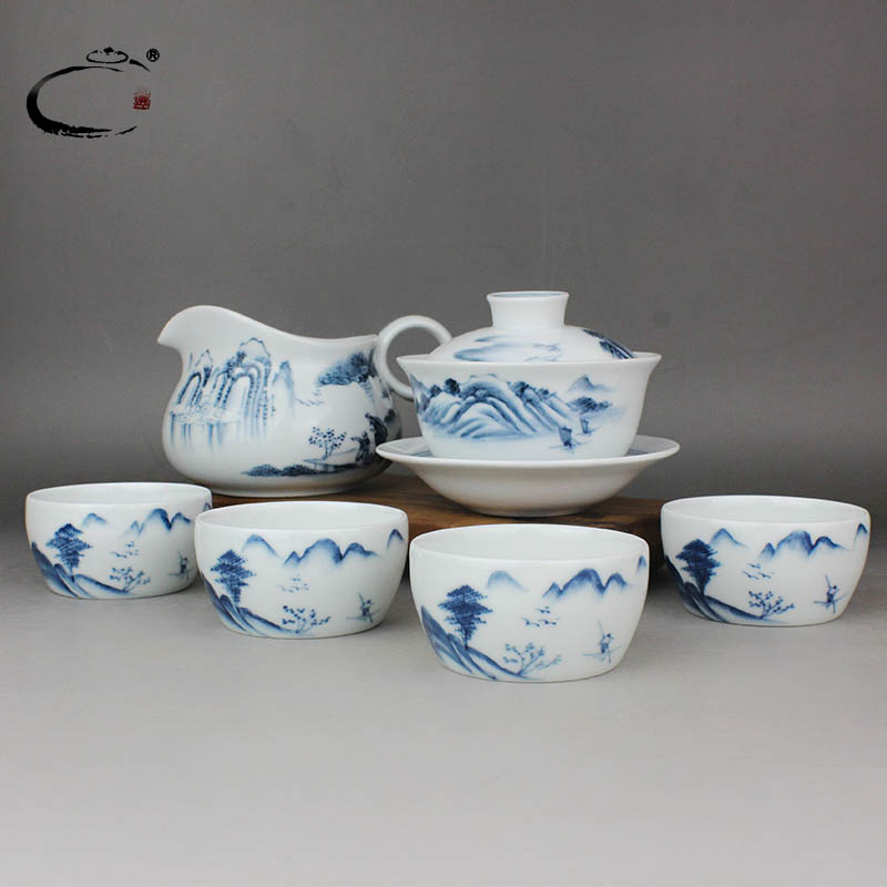 And auspicious new hand - made porcelain ceramic only three tureen group And a cup of tea cups landscape suit kung fu tea tureen