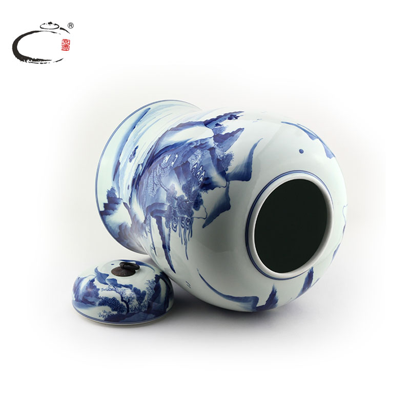 Blue and white kangxi and auspicious scenery caddy fixings jingdezhen ceramic large hand - made wake POTS sealed as cans of storage tank