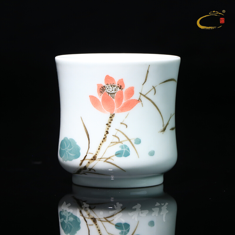 And auspicious jing DE collection ancient color fish happy cup jingdezhen hand - made master kung fu tea cup sample tea cup single CPU