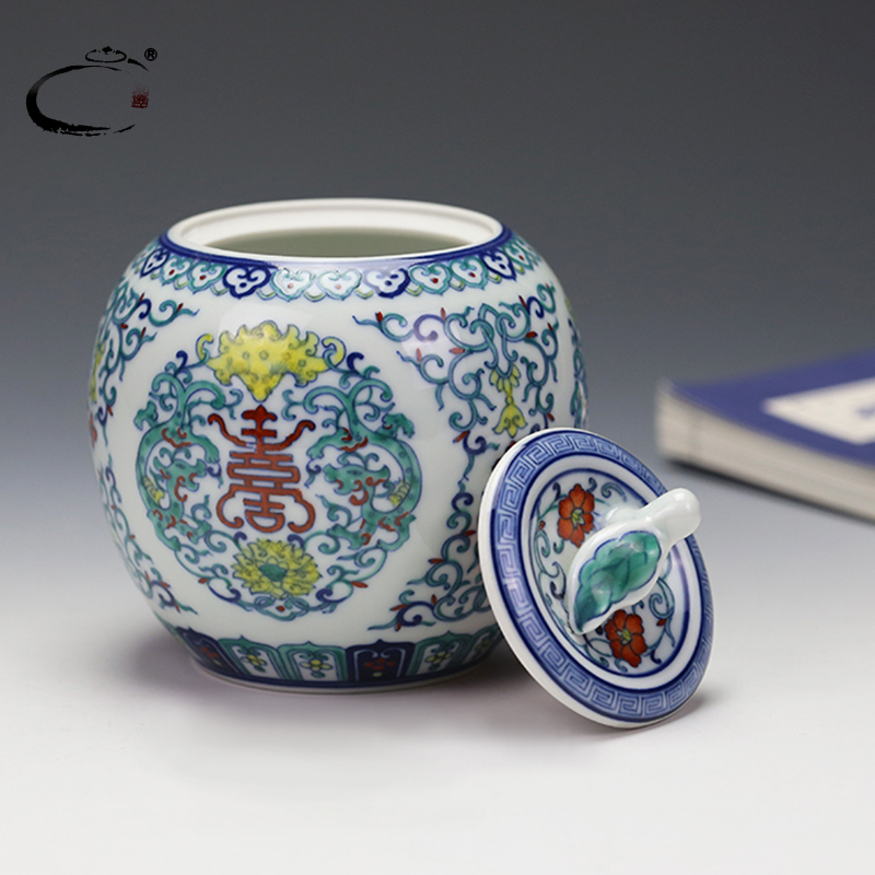 And auspicious color bucket caddy fixings jingdezhen all checking ceramic seal And POTS of tea packaging gift box POTS