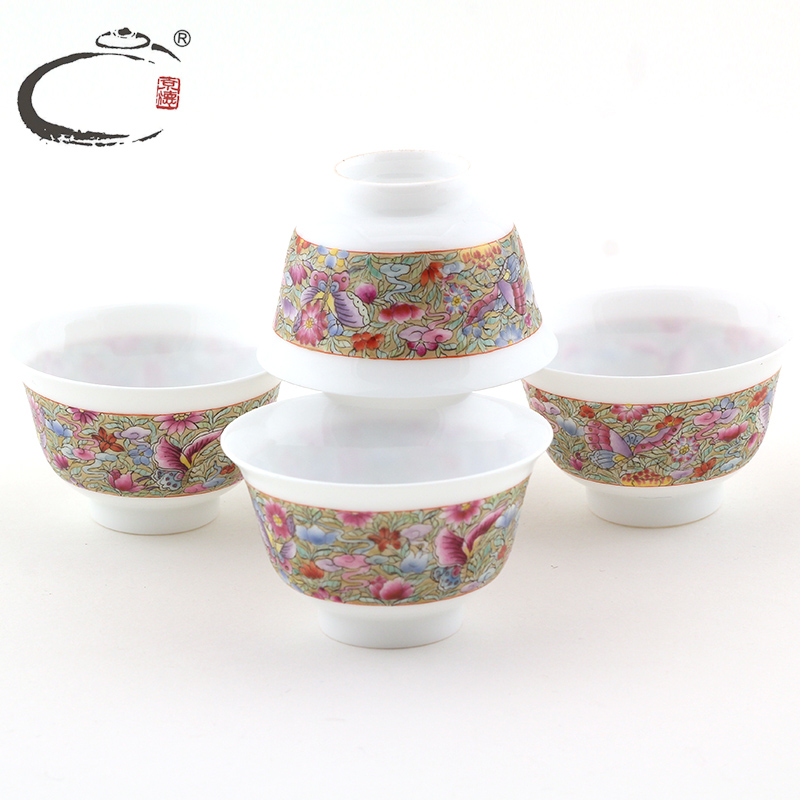 And auspicious jing DE see butterfly medium bowl set of jingdezhen up hand - made ceramic kung fu tea set gift