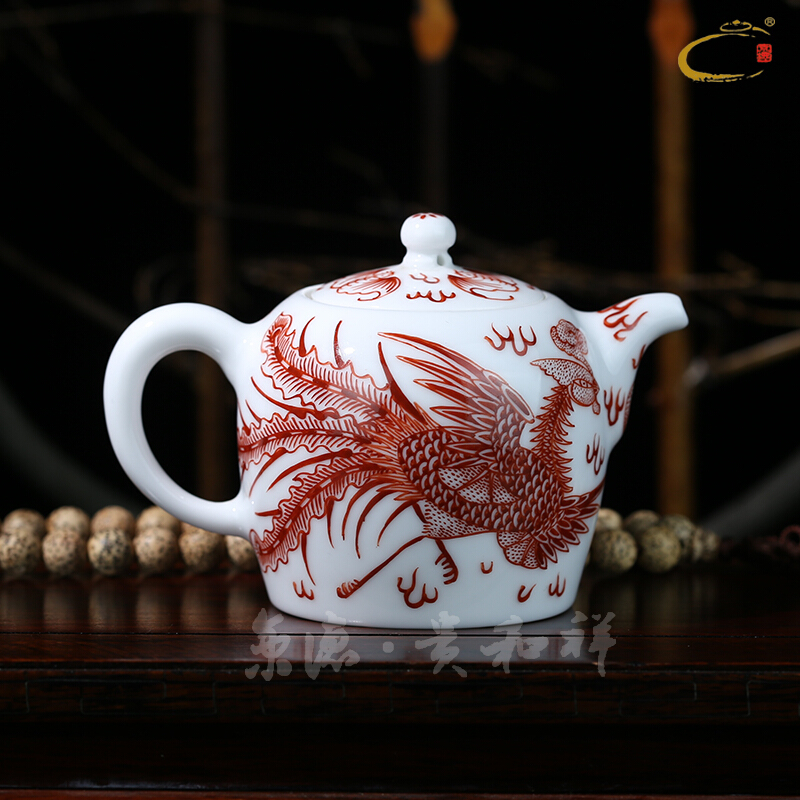 And auspicious red dragon feng gao jing DE up jingdezhen hand - made alum pot teapot longfeng take tea tea kettle