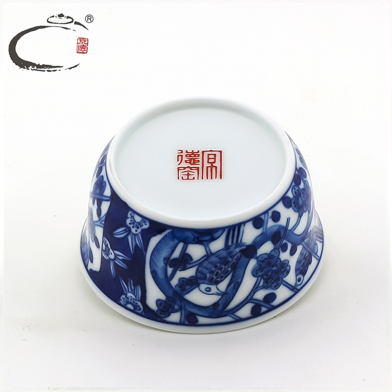 And auspicious maintain old checking master cup bowl jingdezhen blue And white porcelain hand - made single CPU kung fu tea set