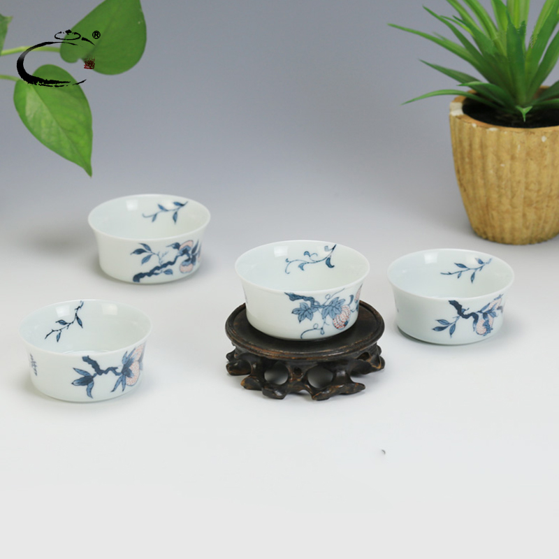 And auspicious youligong HongSi fruit four group suit jingdezhen hand - made kung fu tea cups sample tea cup