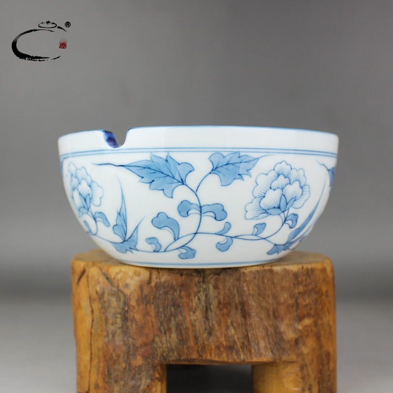 Restoring ancient ways and auspicious jingdezhen checking ceramic ashtray large hand - made porcelain ashtrays home furnishing articles ornaments