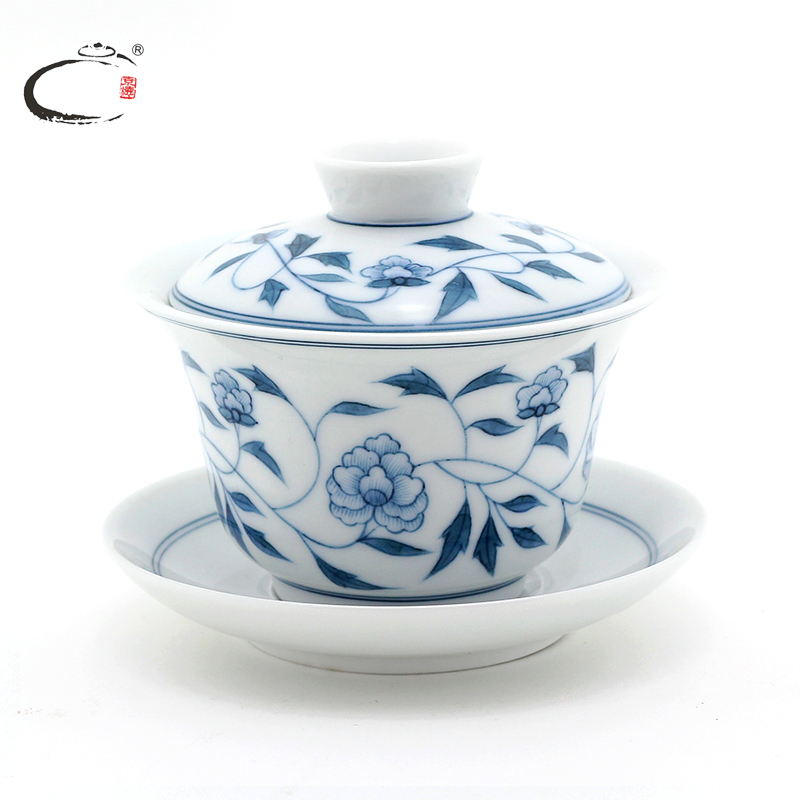 And auspicious large three tureen jingdezhen ceramics by hand only kung fu tea set hand - made teacup hand grasp pot of tea cups