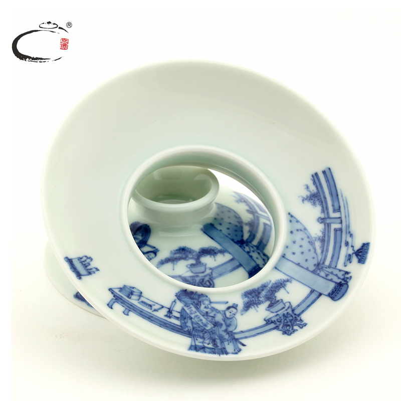 And auspicious jing DE treasure all hand tureen jingdezhen blue And white yipin regnant hand - made three cups to cover cup