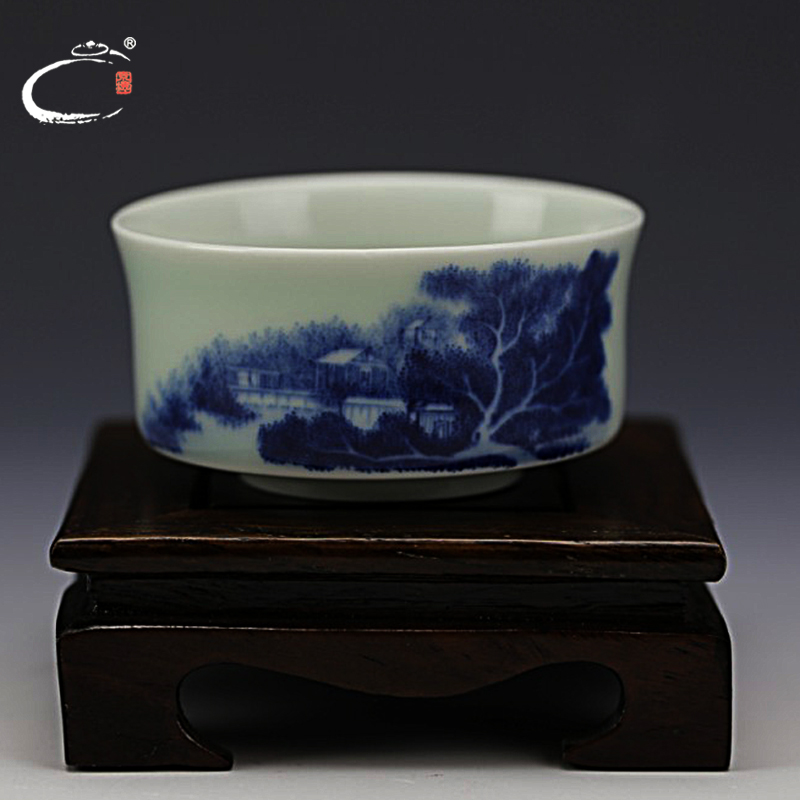 And auspicious jing DE collection hand - made the new landscape of blue And white porcelain of jingdezhen ceramic cups tea sample tea cup