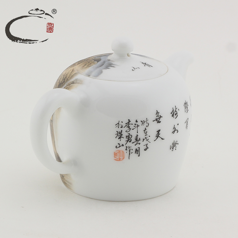 And auspicious teapot jingdezhen hand - made kung fu tea set small pot of blue And white porcelain landscape high pot craft li yong