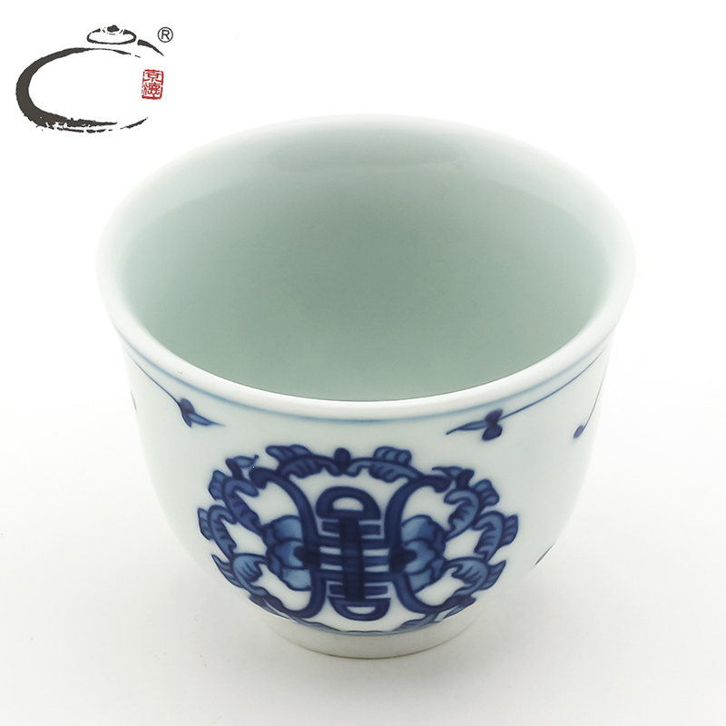 Jingdezhen blue and white porcelain and auspicious life of word cup hand - made master kung fu tea cup sample tea cup cup tea bowl