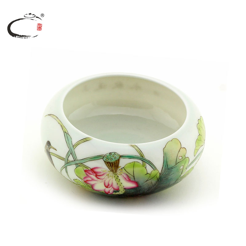 And auspicious jing DE collection writing brush washer from jingdezhen hand - made ceramic powder enamel archaize water, after the four treasures of the study supplies