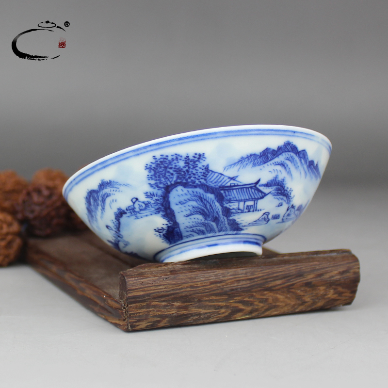 Blue and white color landscape cup inside and outside Beijing and auspicious hand - made treasure Blue and white porcelain tea cups masters cup