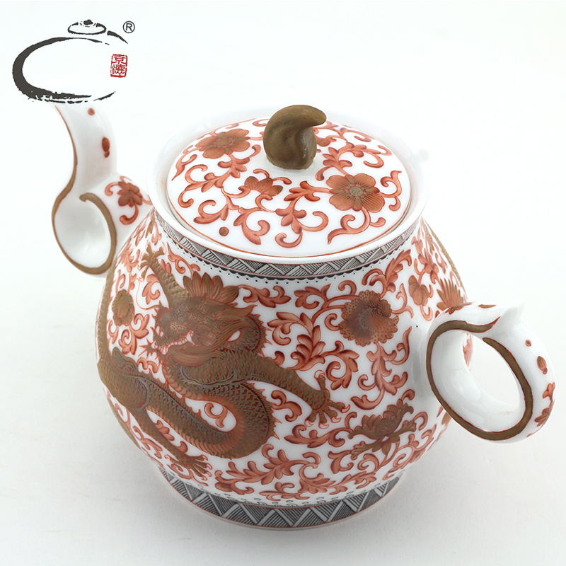 And auspicious master hand draw a complete set of tea sets jingdezhen ceramic teapot sample tea cup alum red paint pot of dragon group