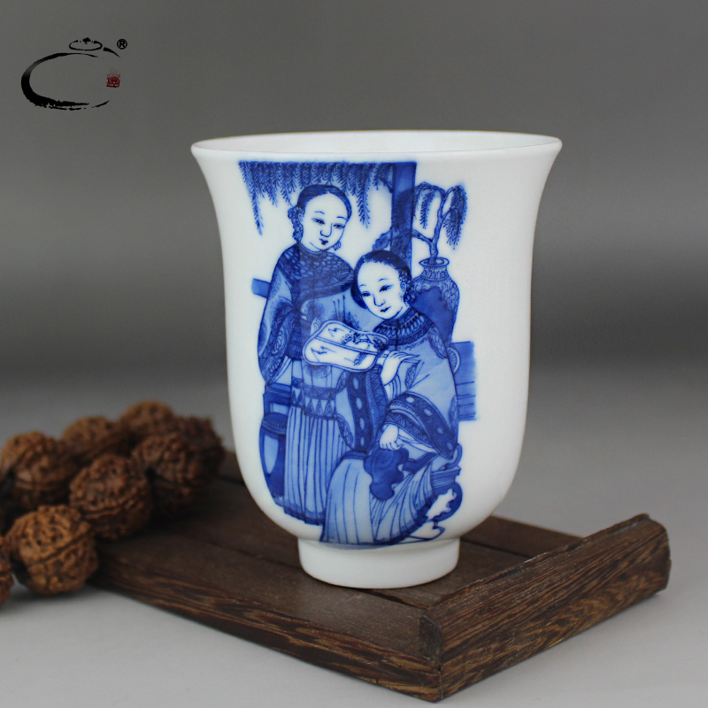 And auspicious sample tea cup jingdezhen the original porcelain clay fire pure manual large blue And white porcelain cups double beauty masters cup