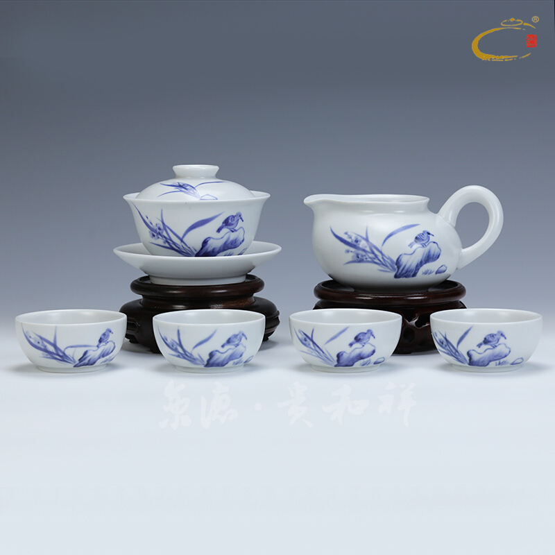 Jing DE and auspicious jingdezhen hand - made ceramic kung fu tea set gift suit pearl glaze meditation tureen group