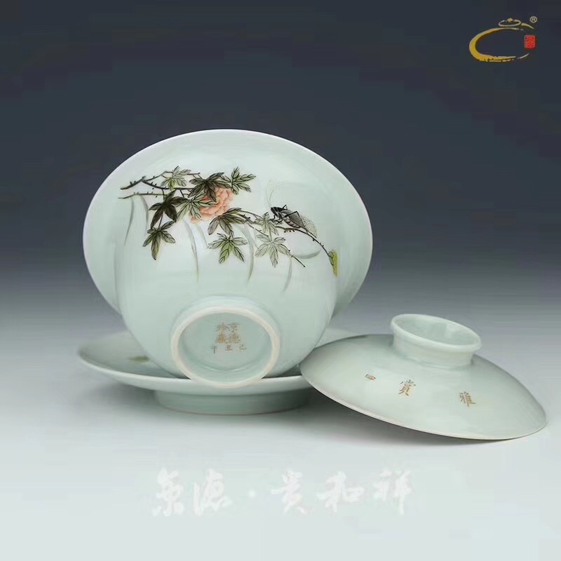 And auspicious pastel hand - made cover cup of jingdezhen tea service master checking ceramic cups three tea tureen