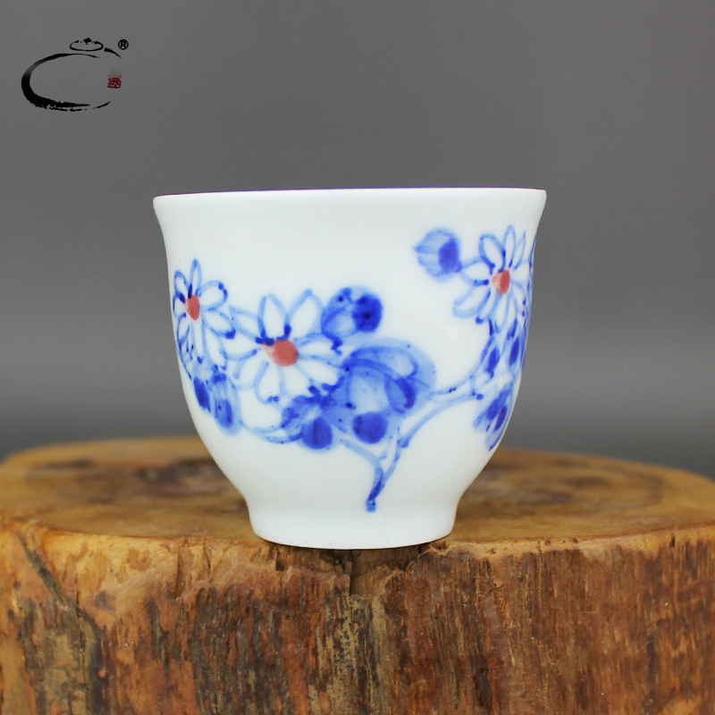 Old and auspicious small blue and white orchid the plants cup jingdezhen hand - made ceramic sample tea cup s kung fu tea cup