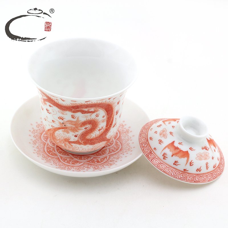 Jing DE and auspicious hand - made alum red leap medium bowl tureen blue and white porcelain tea cups large cups