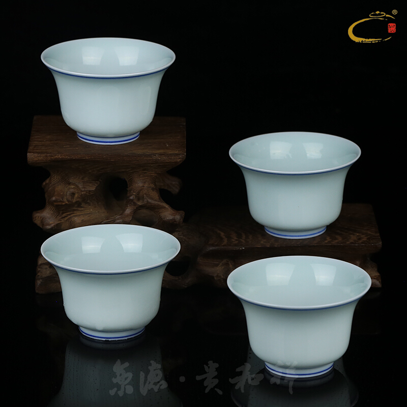 Jing DE auspicious jingdezhen esteeming harmony all hand kung fu tea set gift box set ceramic blue double tureen four groups