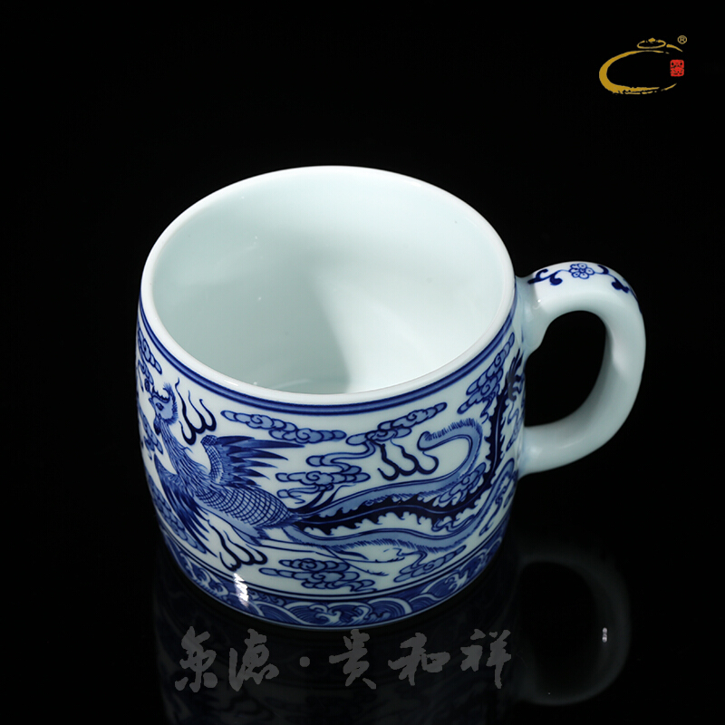 Hand - made porcelain and auspicious system office of jingdezhen ceramics by Hand the boss cup cup of green tea cups with cover cup