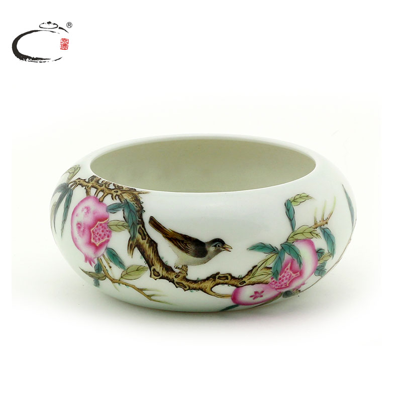 And auspicious jing DE collection writing brush washer from jingdezhen hand - made ceramic powder enamel archaize water, after the four treasures of the study supplies