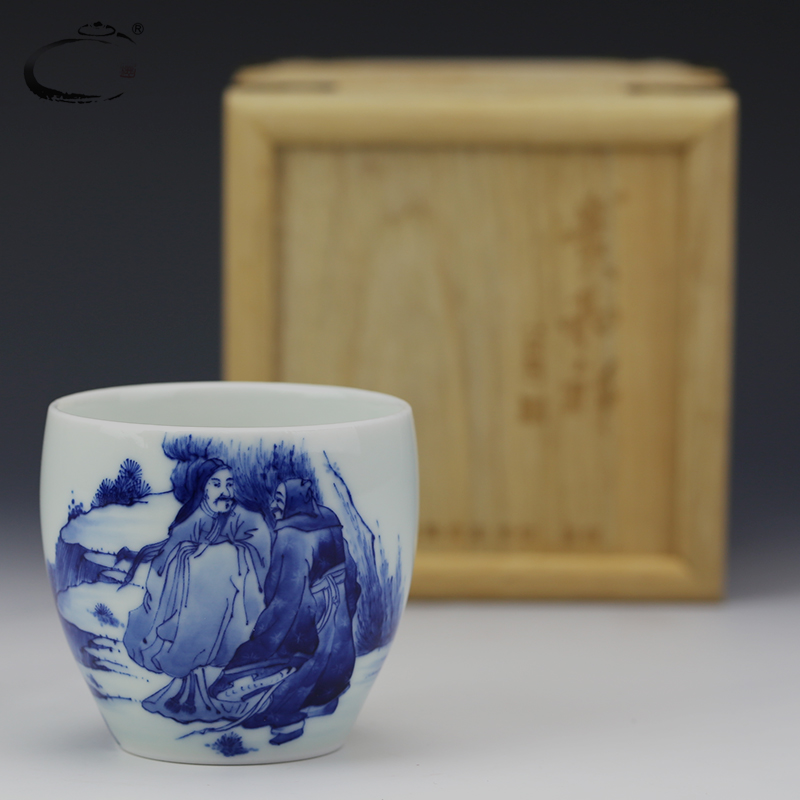 Jing DE auspicious hand - made esteeming harmony of the masters of blue and white porcelain of jingdezhen ceramic cups manual kung fu tea bowl