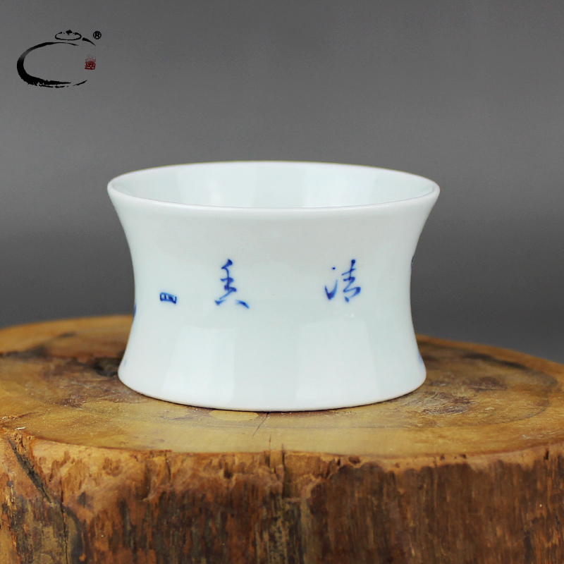 And auspicious blue lotus pond green cup kung fu tea set jingdezhen ceramic cups, small sample tea cup master cup single CPU