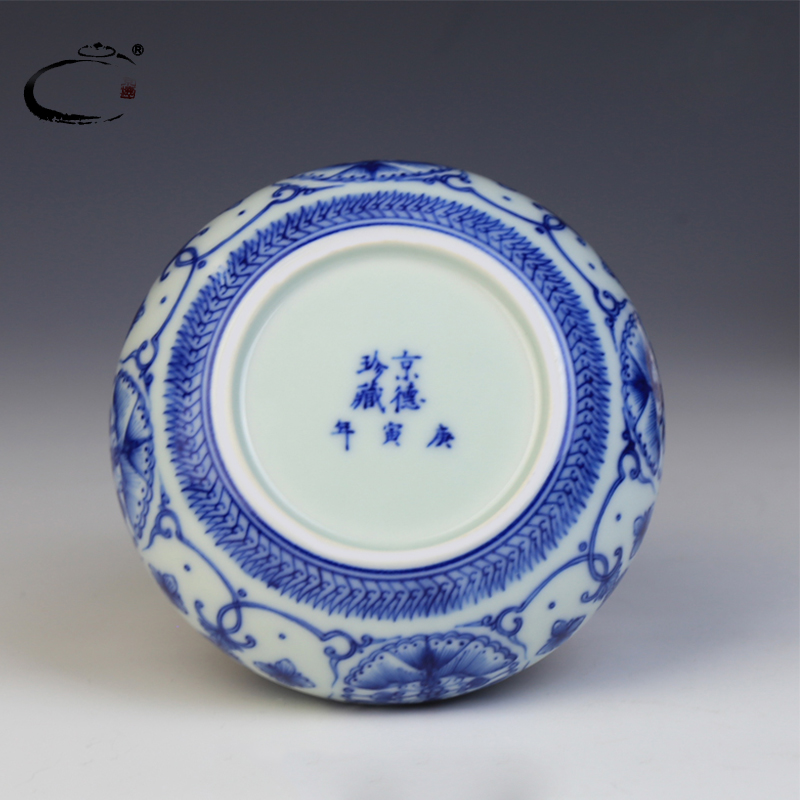 And auspicious jing DE writing brush washer from jingdezhen blue And white ball disc archaize water, after the four treasures of the study supplies a hand - made ceramic large