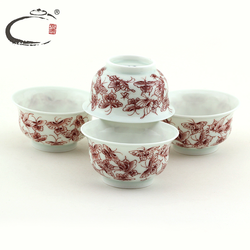 And auspicious youligong butterfly medium bowl set of jingdezhen manual hand - made ceramic gifts kung fu tureen tea cups