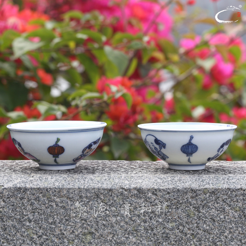 Restoring ancient ways and auspicious jingdezhen bucket color sample tea cup large blue and white porcelain cups kung fu tea set hand - made pairs of children 's use