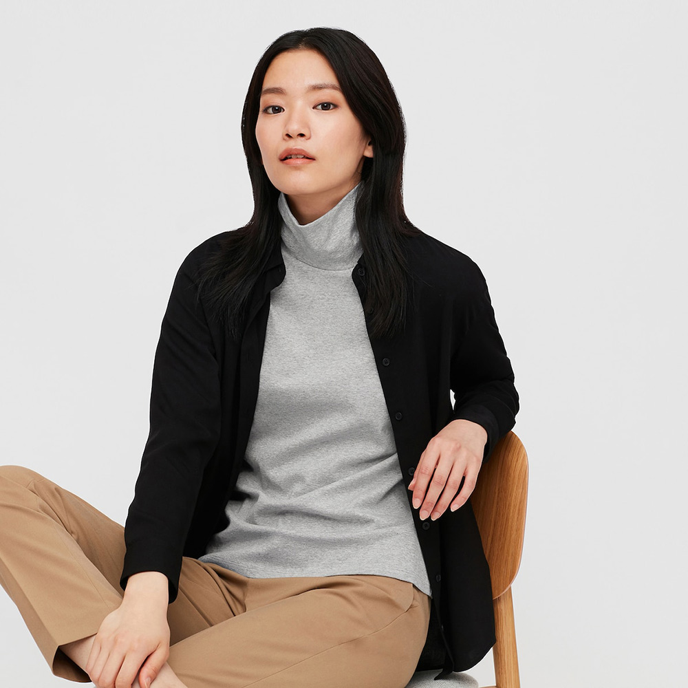 uniqlo women's stretch cotton two-lapel t-shirt (long sleeve) 428311 uniqlo