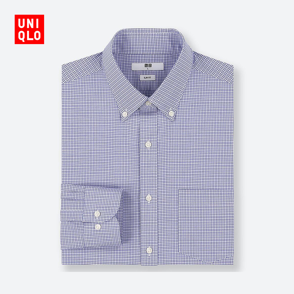 男装 精纺弹力修身格子衬衫(长袖) 421156 优衣库UNIQLO,降价幅度25.1%