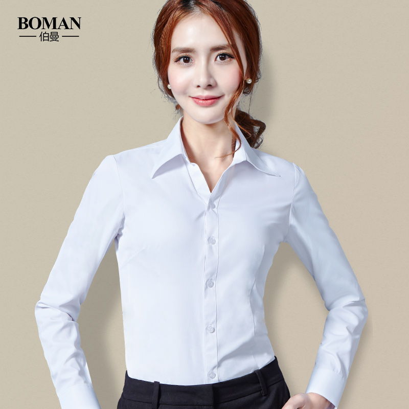 2019 New Spring Summer White Shirt Woman Long Sleeve Workwear V Collar Occupation Frock South Korea Repair version ol white shirt